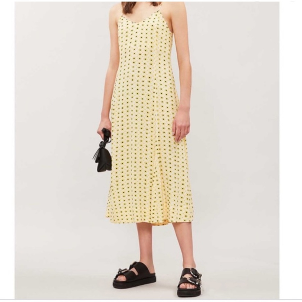 GANNI Printed Crepe Slip dress yellow floral